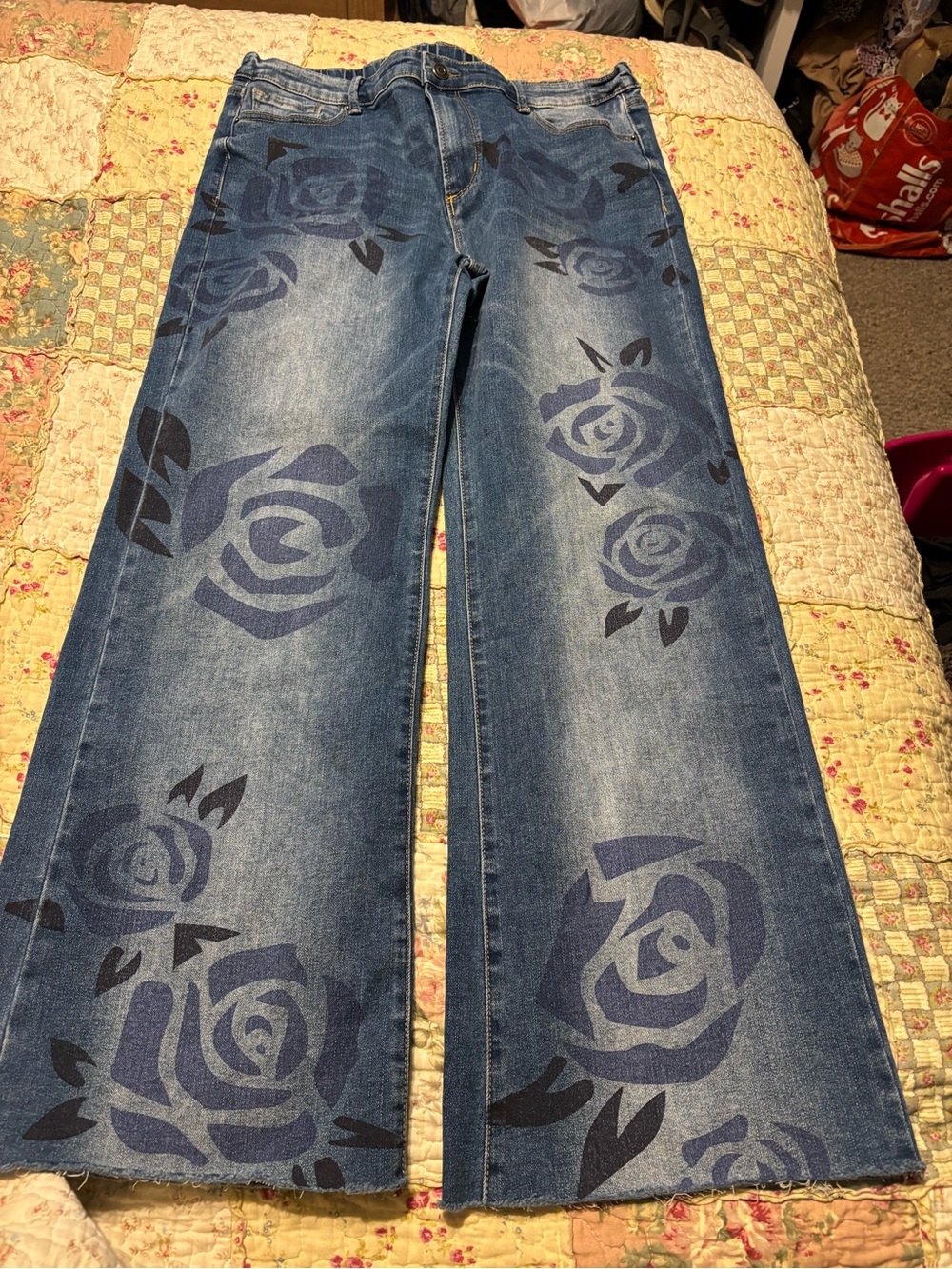 Oli and Hali Blue Floral Wide-Leg Women’s Jeans L
